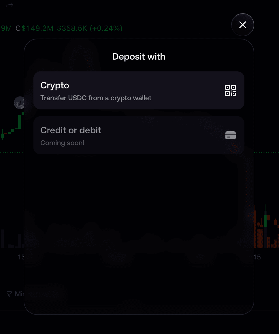 FOMO deposit menu with the Crypto option